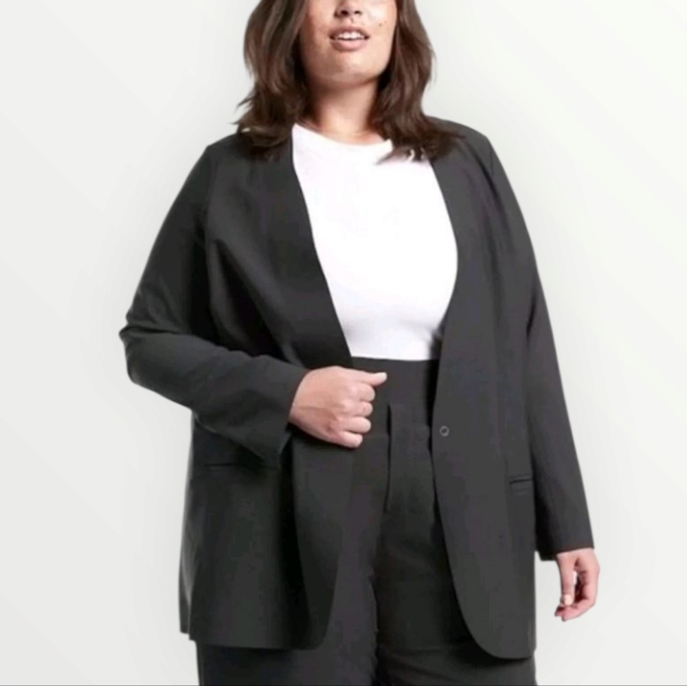 Athleta Avenue Blazer 22 Black Stretch Travel Jacket Plus B Corp Collarless New